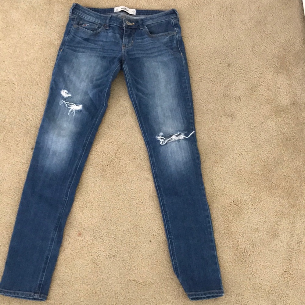 Hollister ripped skinny jeans.